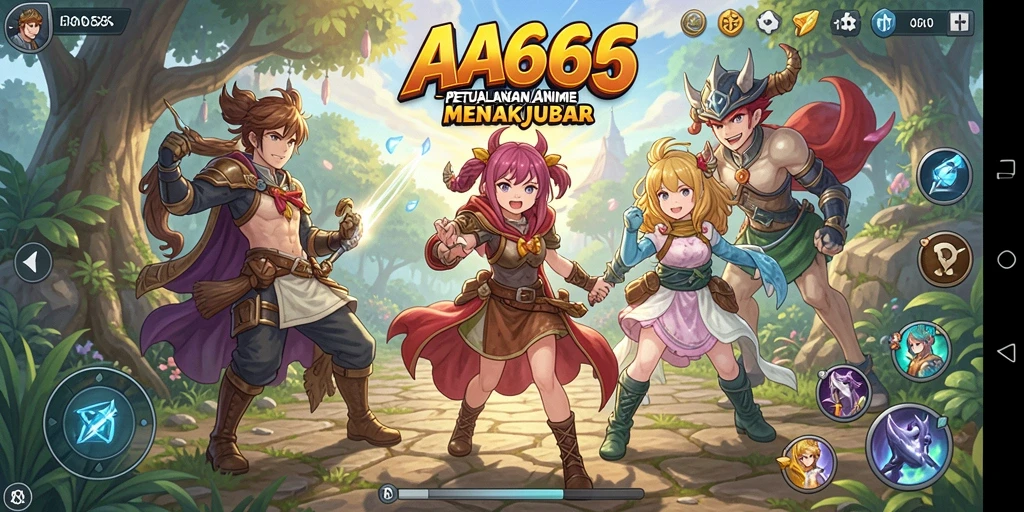 Screenshot gameplay AA666, menunjukkan karakter anime beraksi di medan pertempuran.