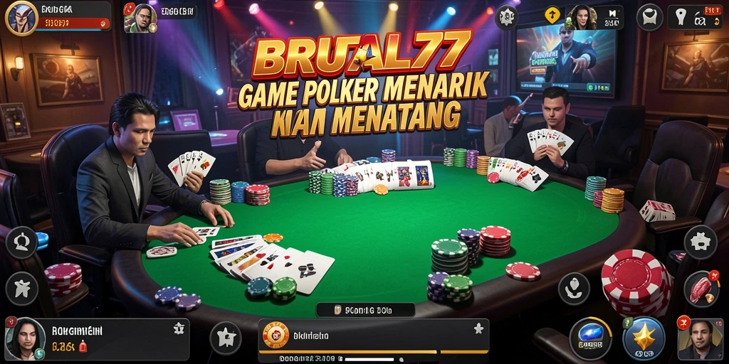 Tampilan gameplay Poker yang seru dan mendebarkan di BRUTAL77.