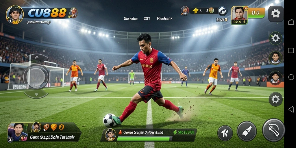 Tampilan gameplay menegangkan dalam CU888 dengan aksi sepak bola yang seru.