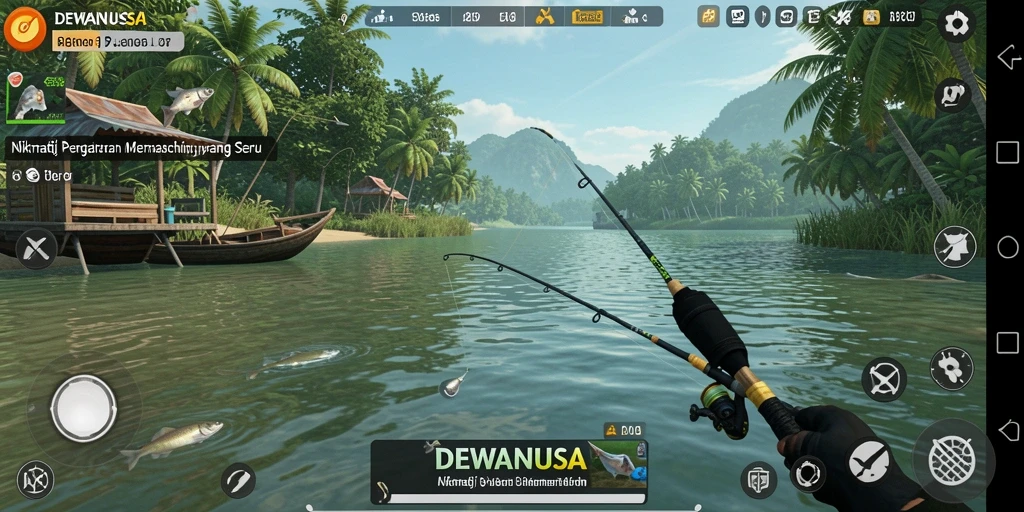 Tampilan gameplay DEWANUSA yang memukau saat memancing ikan.