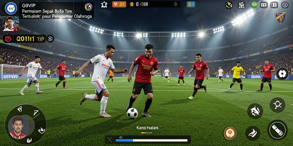 Tampilan gameplay G9VIP menunjukkan aksi sepak bola yang mendebarkan.