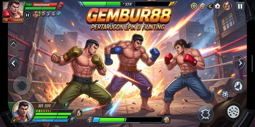 Tampilan gameplay <strong>GEMBUR88</strong> yang mendebarkan di arena pertarungan.