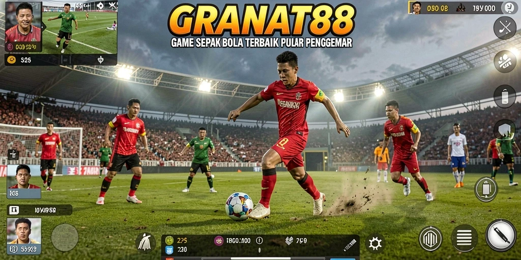 Screenshot GRANAT88 menampilkan aksi mendebarkan dalam pertandingan sepak bola.