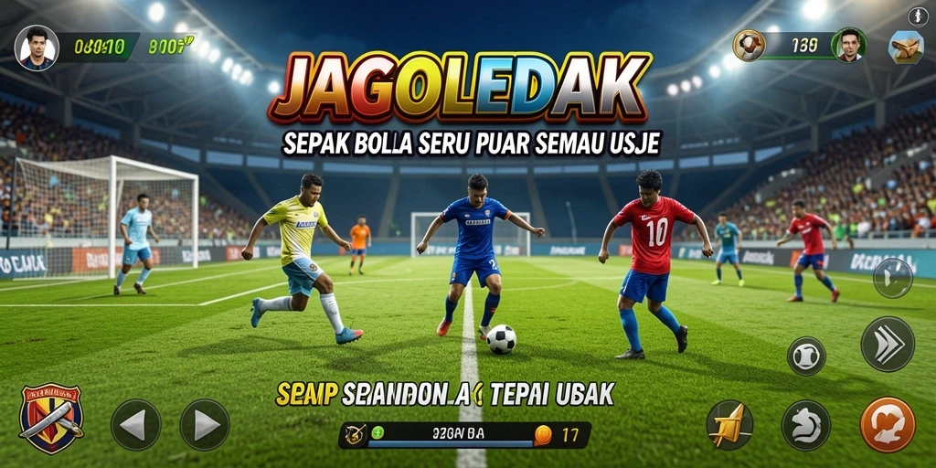 Screenshot JAGOLEDAK menunjukkan pemain beraksi dalam pertandingan sepak bola.