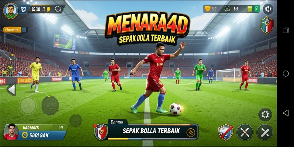 Screenshot MENARA4D menampilkan aksi seru di lapangan sepak bola.