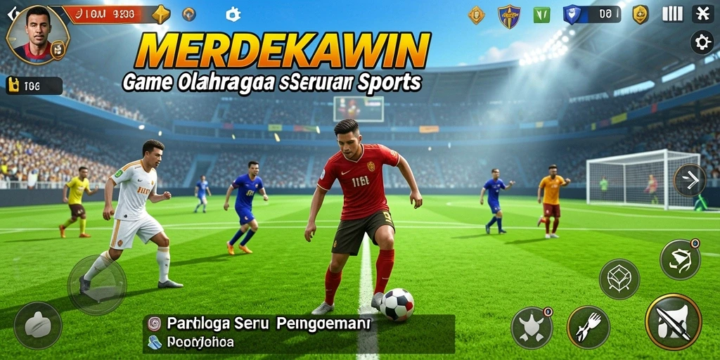 Screenshot gameplay MERDEKAWIN menampilkan aksi olahraga yang mendebarkan.