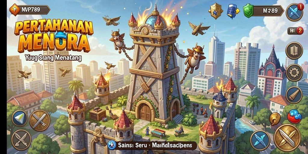 Screenshot MVP789 menampilkan strategi Tower Defense yang mendebarkan.