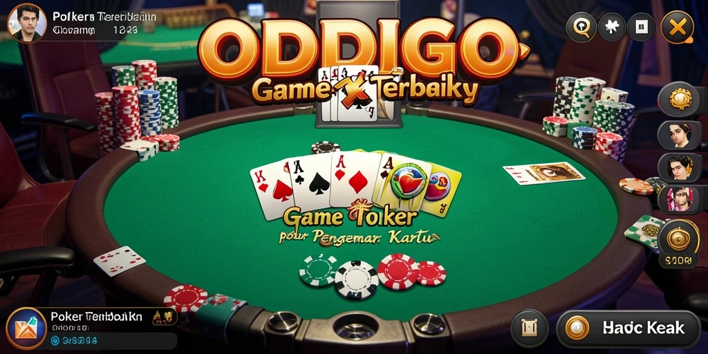 Tampilan utama gameplay ODDIGO dengan suasana meja poker yang menegangkan.
