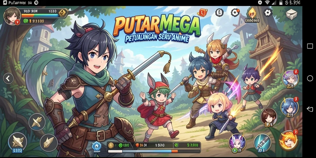 Screenshot gameplay PUTARMEGA dengan karakter anime menarik.