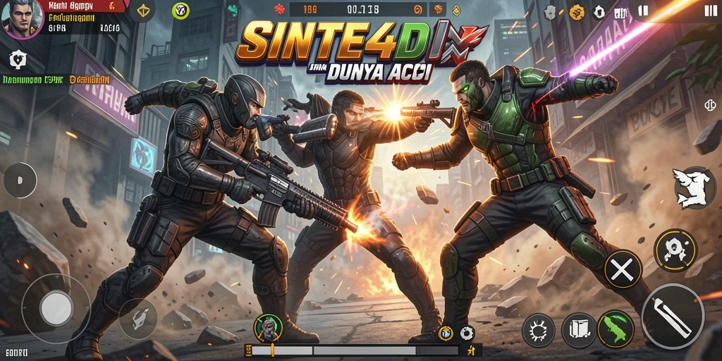 Screenshot utama SINTE4D dengan aksi pertarungan yang intens.