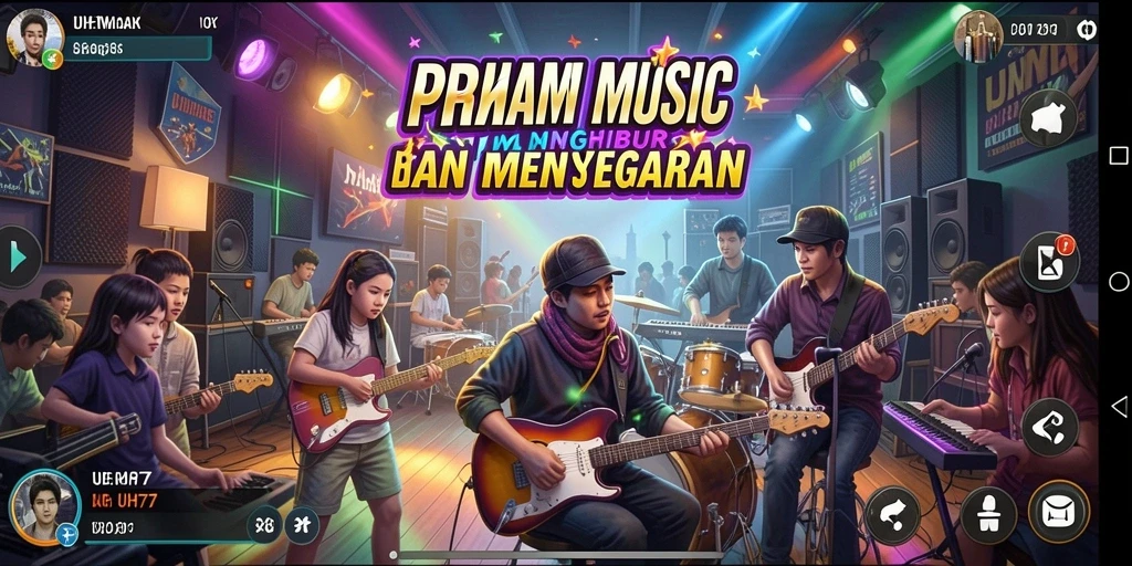 Screenshot UH77 menampilkan pemain yang sedang menikmati permainan musik.